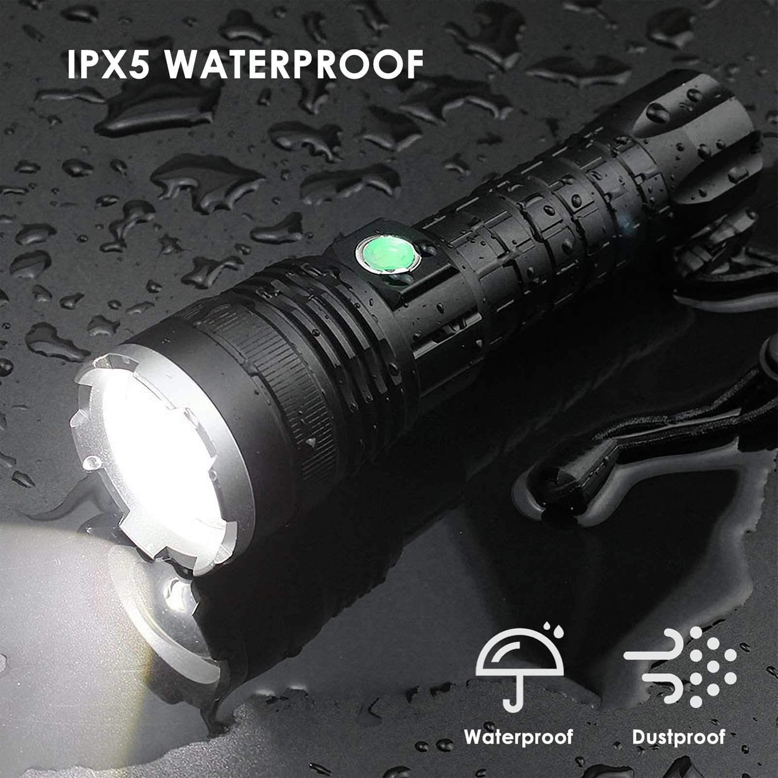 Torce a LED ricaricabili, torcia elettrica da 90000 lumen, torcia tattica XHP70 con zoomabile, 5 modalità, grado militare, impermeabile, super luminosa, per emergenze, campeggio, escursionismo
