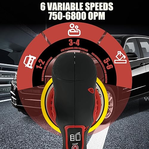 Miniatura 4 de Pulidora inalámbrica de coche para batería Milwaukee m18, kit de máquina pulidora con 6 velocidades variables de hasta 6800 RPM, pulidora