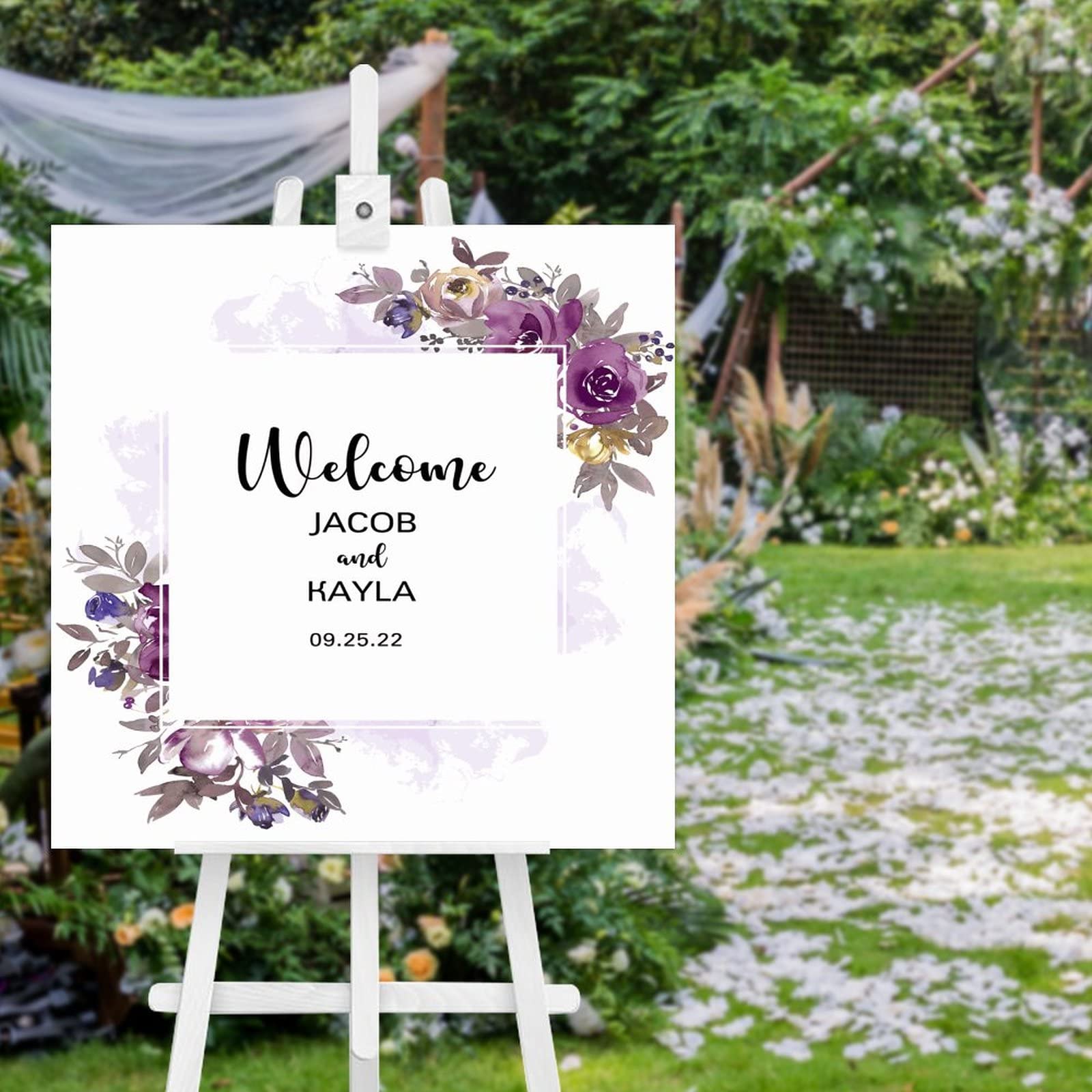 Spersonalizowany znak ślubny drewniany znak ślubny Welcome to Our Wedding Plakat kwiatowy znak ślubny spersonalizowane życzenia ślubne pary 50 x 50 cm