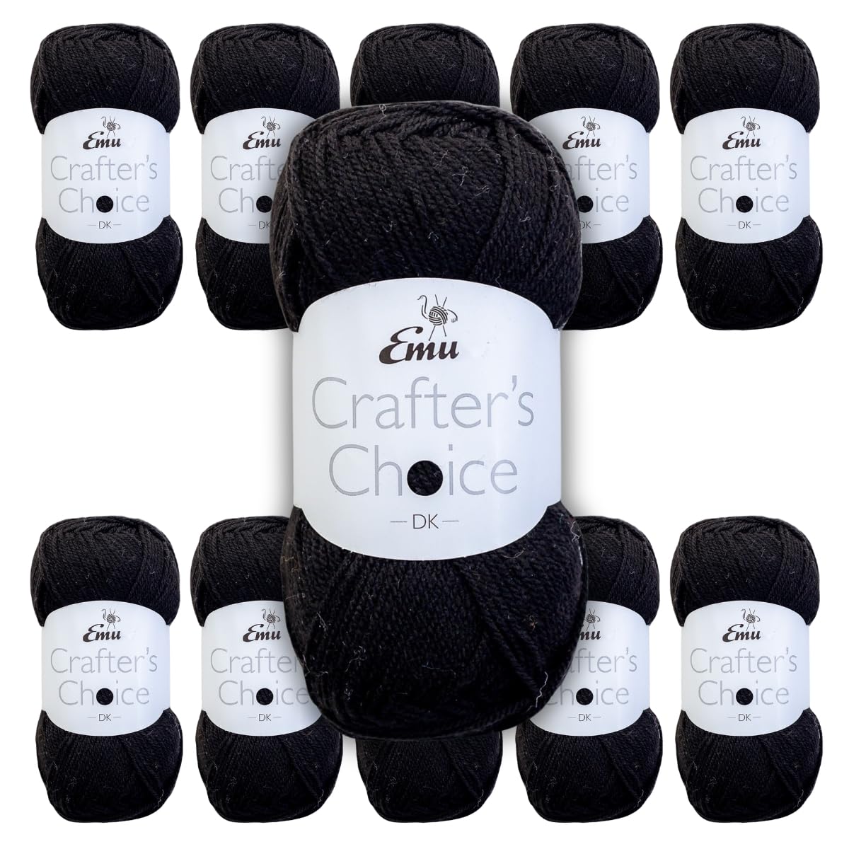 Emu Crafter's Choice DK Everyday Acrylic Yarn 100g Balls 300m, Pack of 10, Black - 004