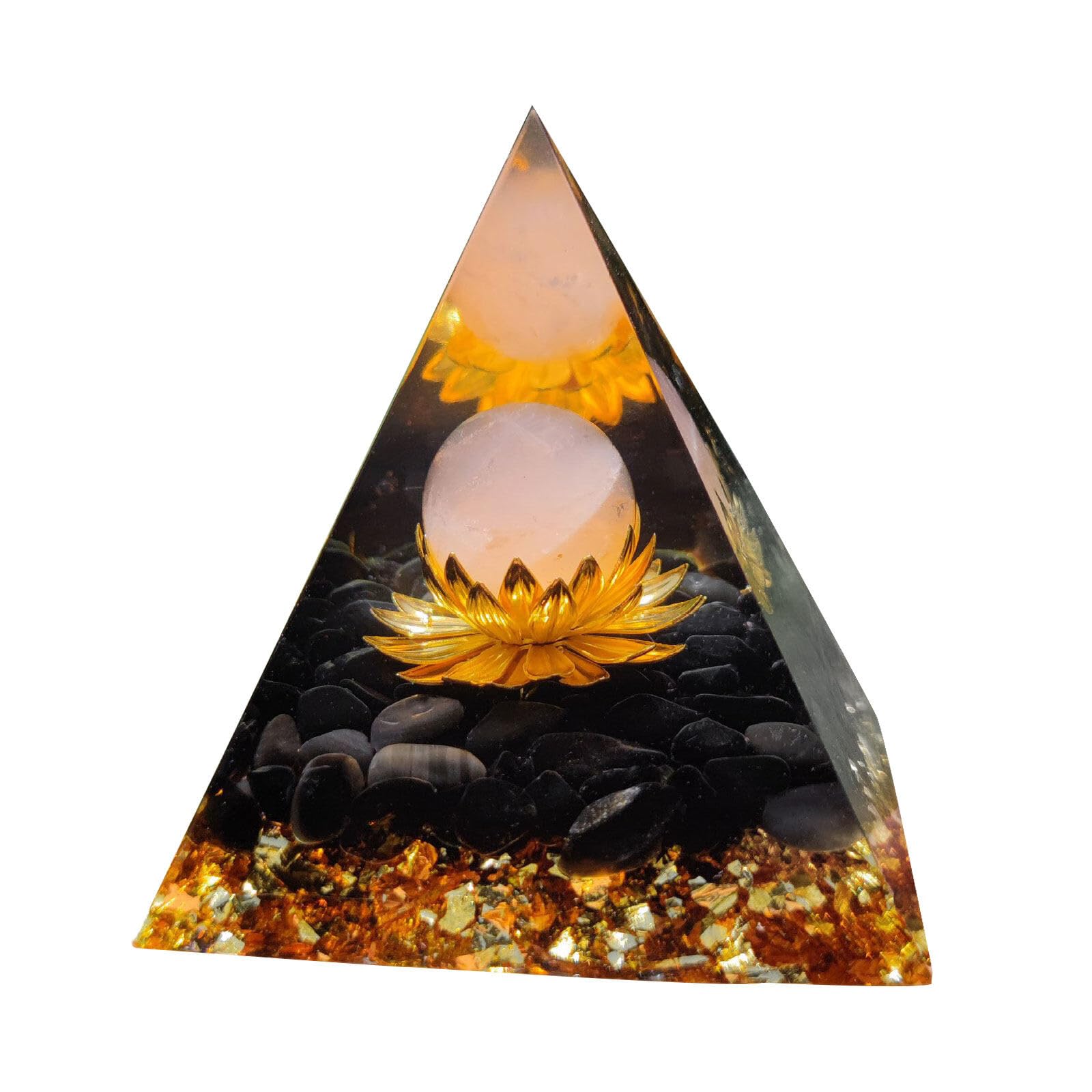 Orgonite Pyramid, Orgonite, Cristal de Resin Energy Pyramid Kristall Pyramid Inlaid Nasturtium Flower Ball for Home Desk Decoration (Style 1)