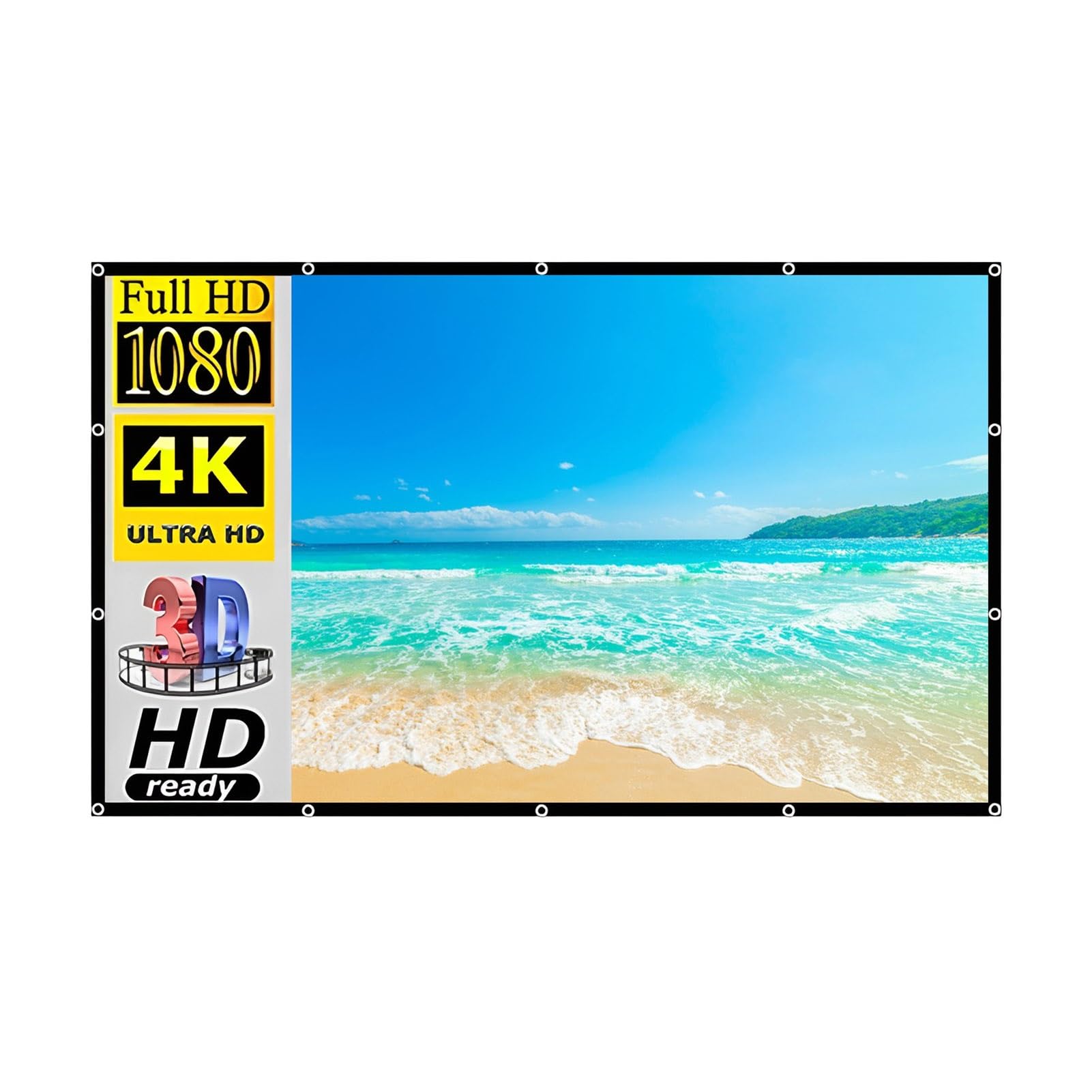 Schermo per proiettore da 180 Pollici, Telo proiettore Portatile Pieghevole Antipiega 16:9 HD per Home Theater Interno ed Esterno