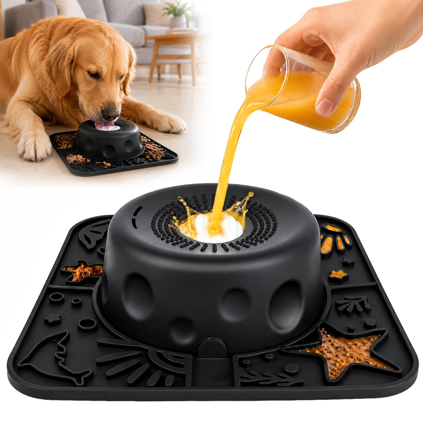 Dog Slow Feeder Liquid Bowl, 500ML Large Dog Licking Bowl with Rolling Ball