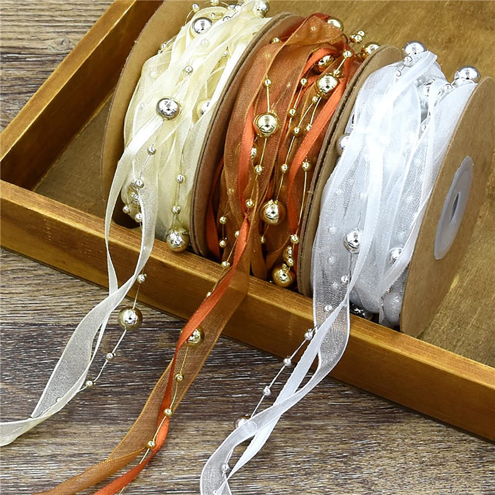 Basteldrahtband, Christbaumschmuck Bänder Perlenkette Geschenkband Gold(Gold)