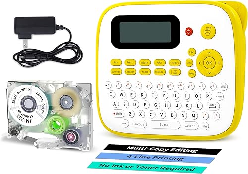 Oozmas Máquina etiquetadora con cinta para artículos escolares de oficina en casa, etiquetadora con cinta adaptadora de CA para organizar etiquetas,