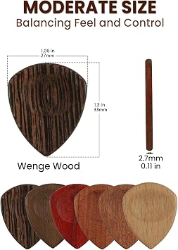 ROTOPATA 6 Pcs Wooden Guitar Picks Variety Pack with Organizer Box