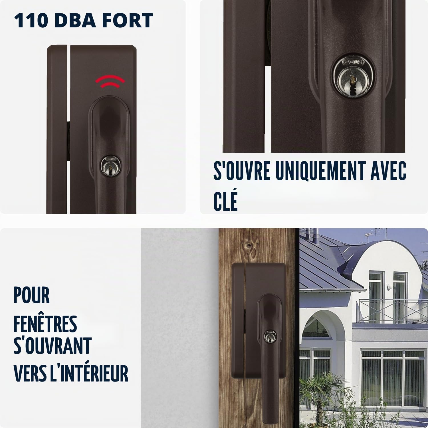 ABUS Verrou de Poignée de Fenêtre FO400A AL0125 - Sécurité de Fenêtre avec Serrure Supplémentaire et Alarme, à Verrouillage Identique - Niveau de Sécurité 10 - 33275 - Marron
