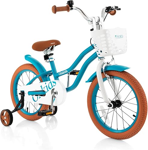 Olakids Bicicleta para niños de 12, 14, 16, 18 pulgadas, con cesta de ruedas de entrenamiento extraíble, campana de seguridad, manubrio de asiento
