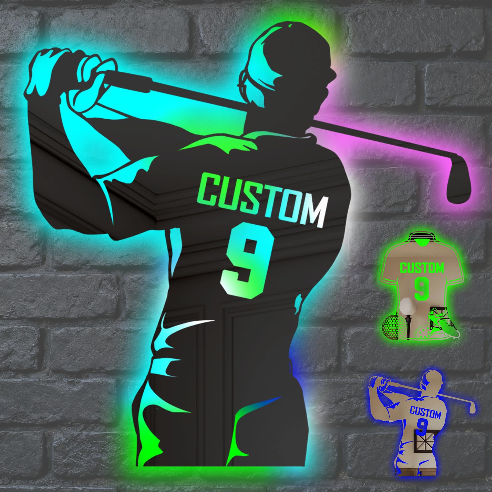 WolunLi Personalised Golf Jersey Mirror Wall Night Light - Custom Name & Number LED Night Light for Bedroom, Kids Room Decor, Unique Sports Gift for Boys and Girls