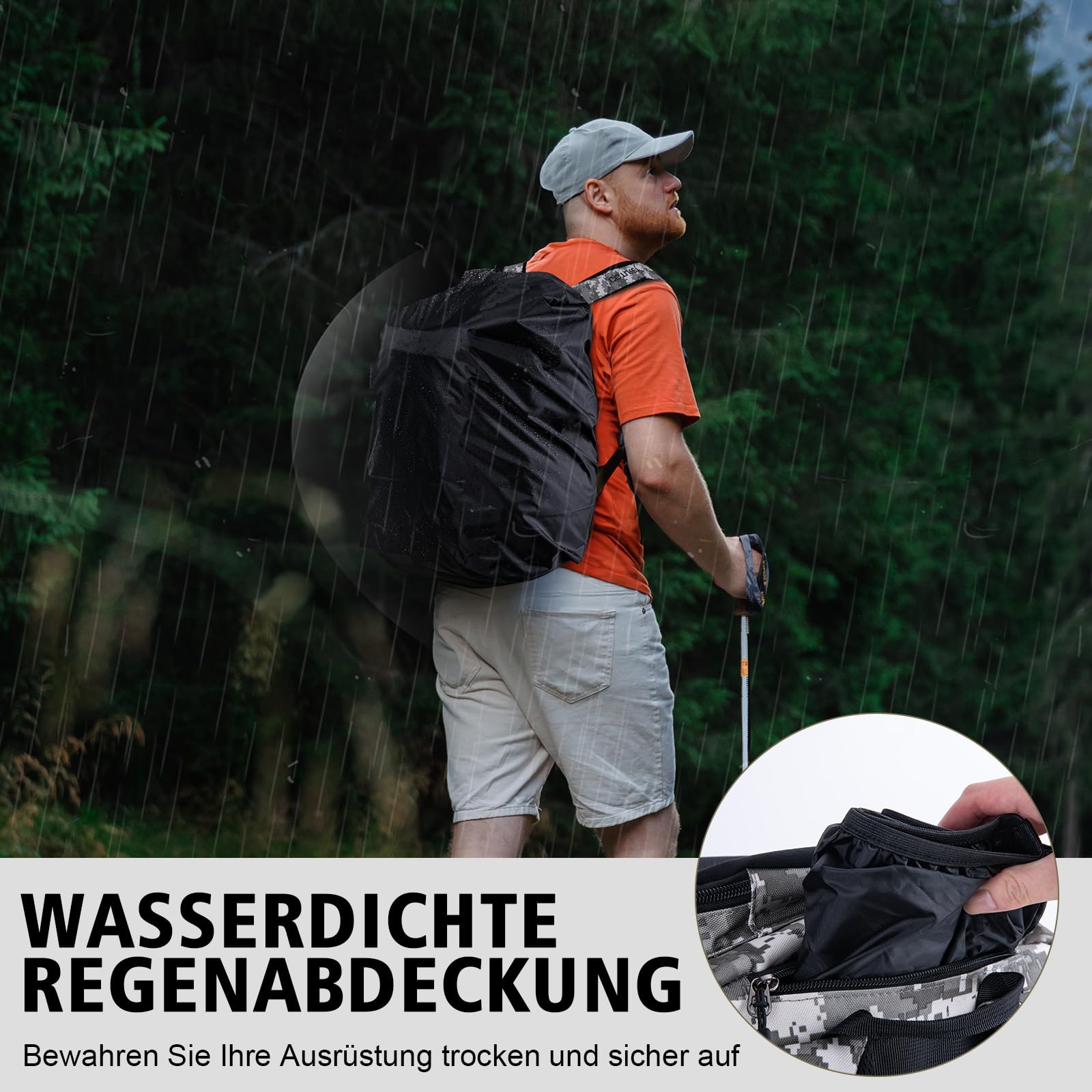 Goture Angelrucksack mit 4 Köderbox Angeln, 45-Liter Angelzubehör-Rucksack mit Zwei Rutenhaltern und Regenschutz, 900D Oxford-Gewebe Wasserabweisende Angelgerätetasche mit verstellbarem Fach