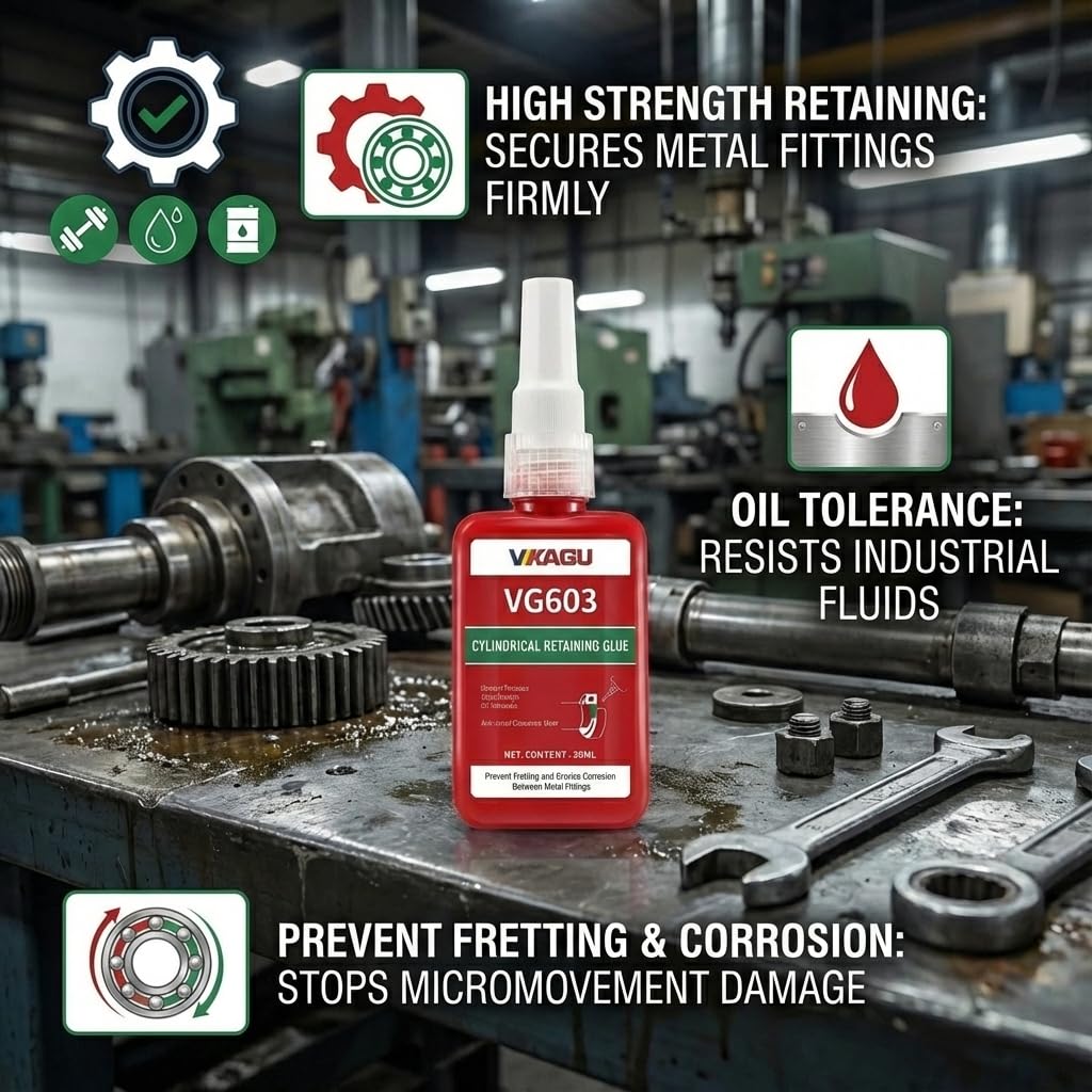 VG603 Retaining Compound (1.69 fl oz, 4 Pack), Industrial Grade Cylindrical Bonding Agent, High Strength & Oil Tolerant for Metal Fittings, Gears, Pulleys - MRO Workshop Supply