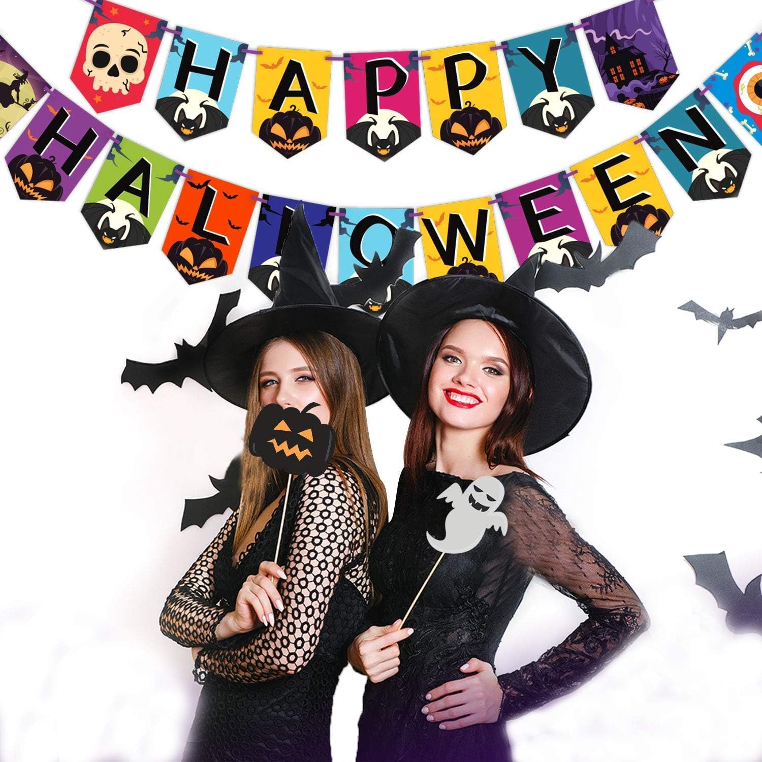 JVNX Halloween Bunting Banner – Multicolor “Happy Halloween” Pre-Strung Party Decoration for Home, Office & Event Celebrations (Set of One)