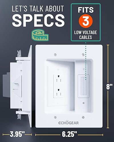 Miniatura 3 de ECHOGEAR Ocultador de cable de TV para TV montado en la pared, kit de gestión de cables de doble salida para cables de alimentación y bajo voltaje,