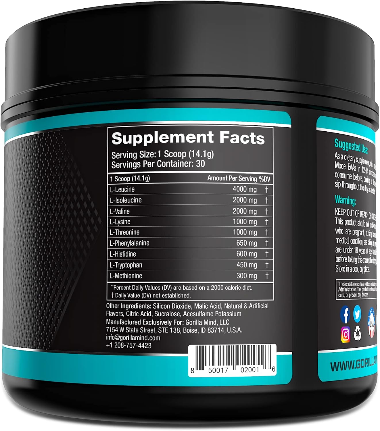 Gorilla Mode EAAs - Essential Amino Acids to Support Muscle Building, Enhanced Recovery, and Protein Synthesis/Use Before, During, or After Your Workout / 423 Grams (Mango Peach)