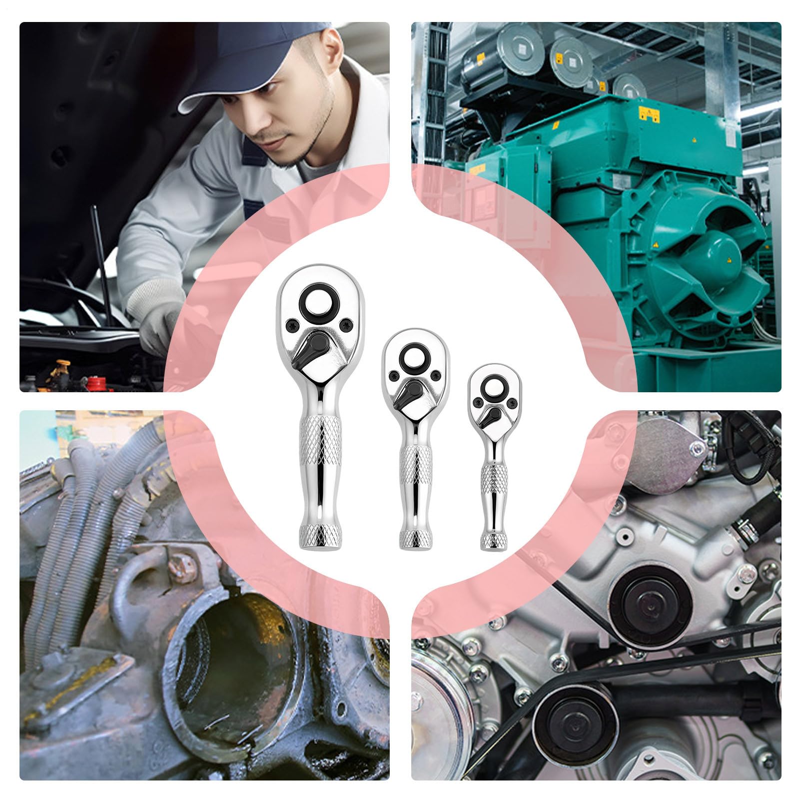 Krótki zestaw grzechotkowy Mała Przenośna | 72-zębna grzechotka z szybkim zwalnianiem do mechaniki samochodowej, kół, HVAC, DIY, napraw domowych, hydrauliki, przemysłu,