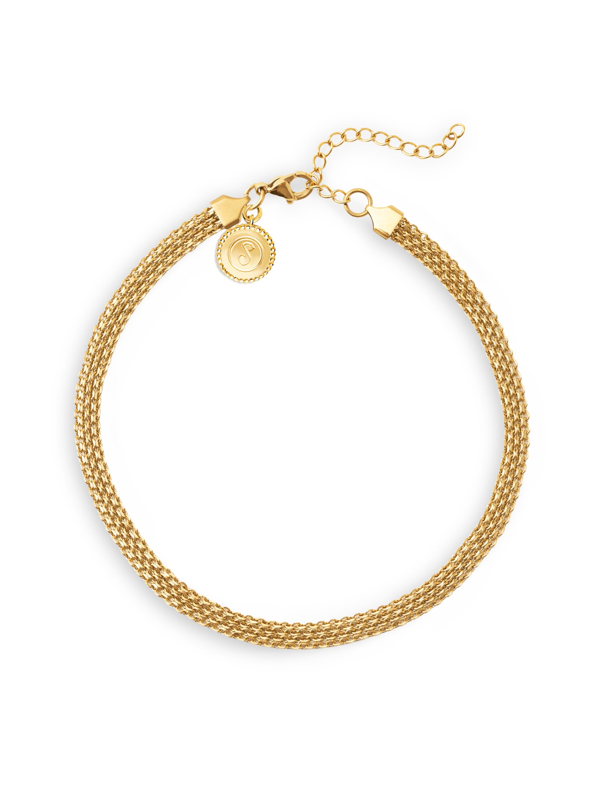 SINGULARU - Naszyjnik typu choker - Stalowy naszyjnik z wykończeniem pozłacanym 18-karatowym złotem - Mesh Chocker o szerokości 8 mm - Długość 33 cm + 5 cm przedłużenie - Biżuteria dla kobiet, Eén