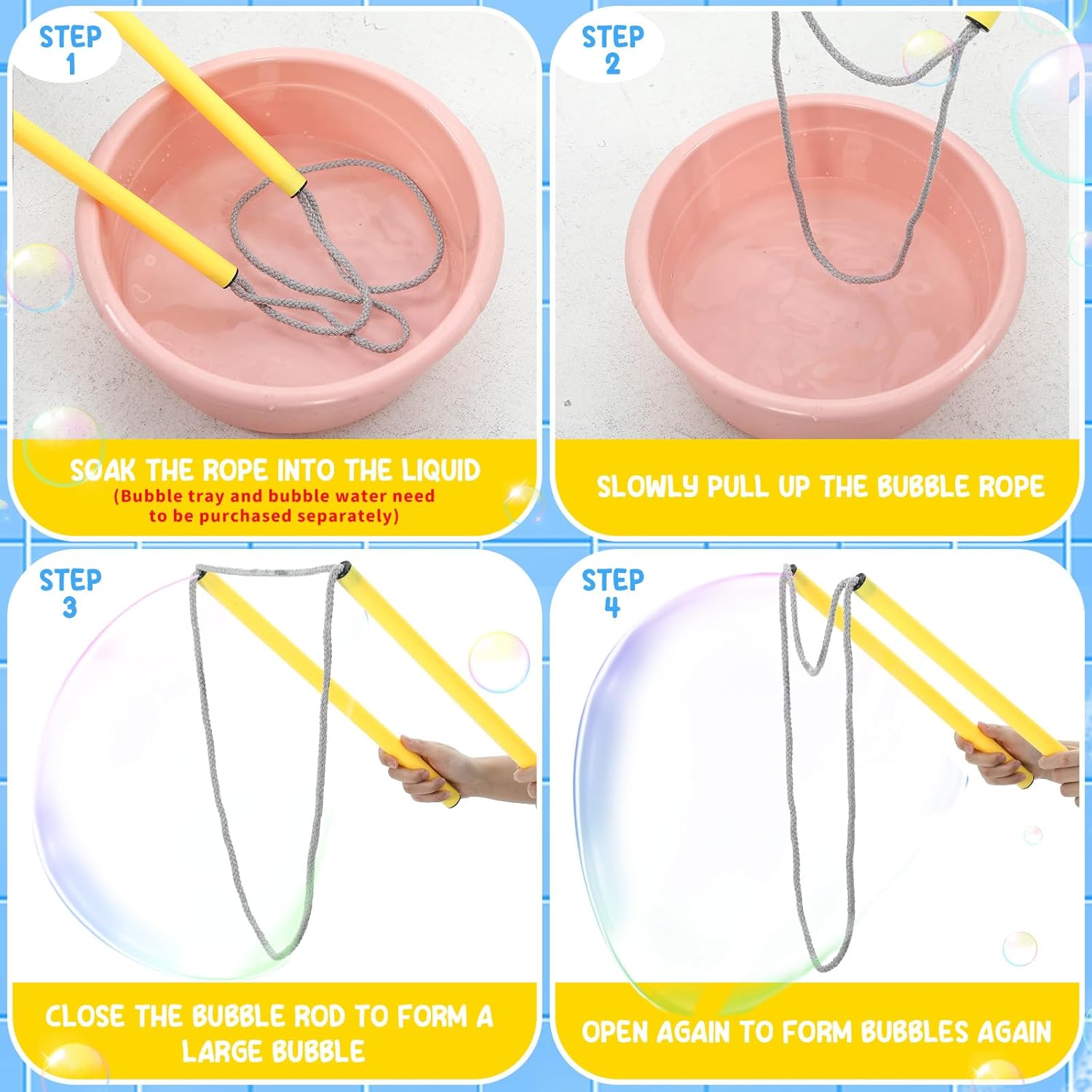 Meooeck 12 pcs Giant Bubble Wands Big Bubble Maker for Outdoor Toys for Adults Boys Girls Birthday Party Favor Lawn Park Beach Summer Activities(Orange, Yellow, Rose Red, Purple)