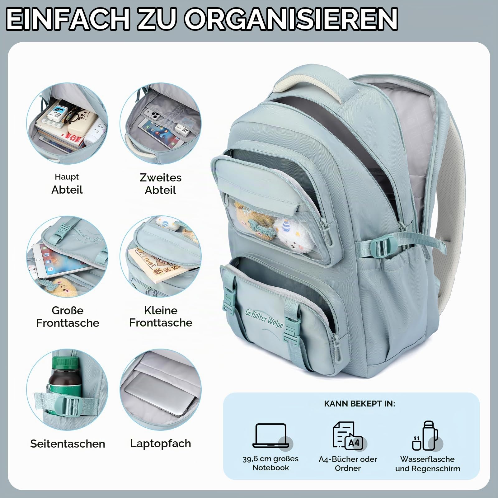 Amythe Schulrucksack Mädchen Teenager 3. - 7. Klasse für Schule Reisen