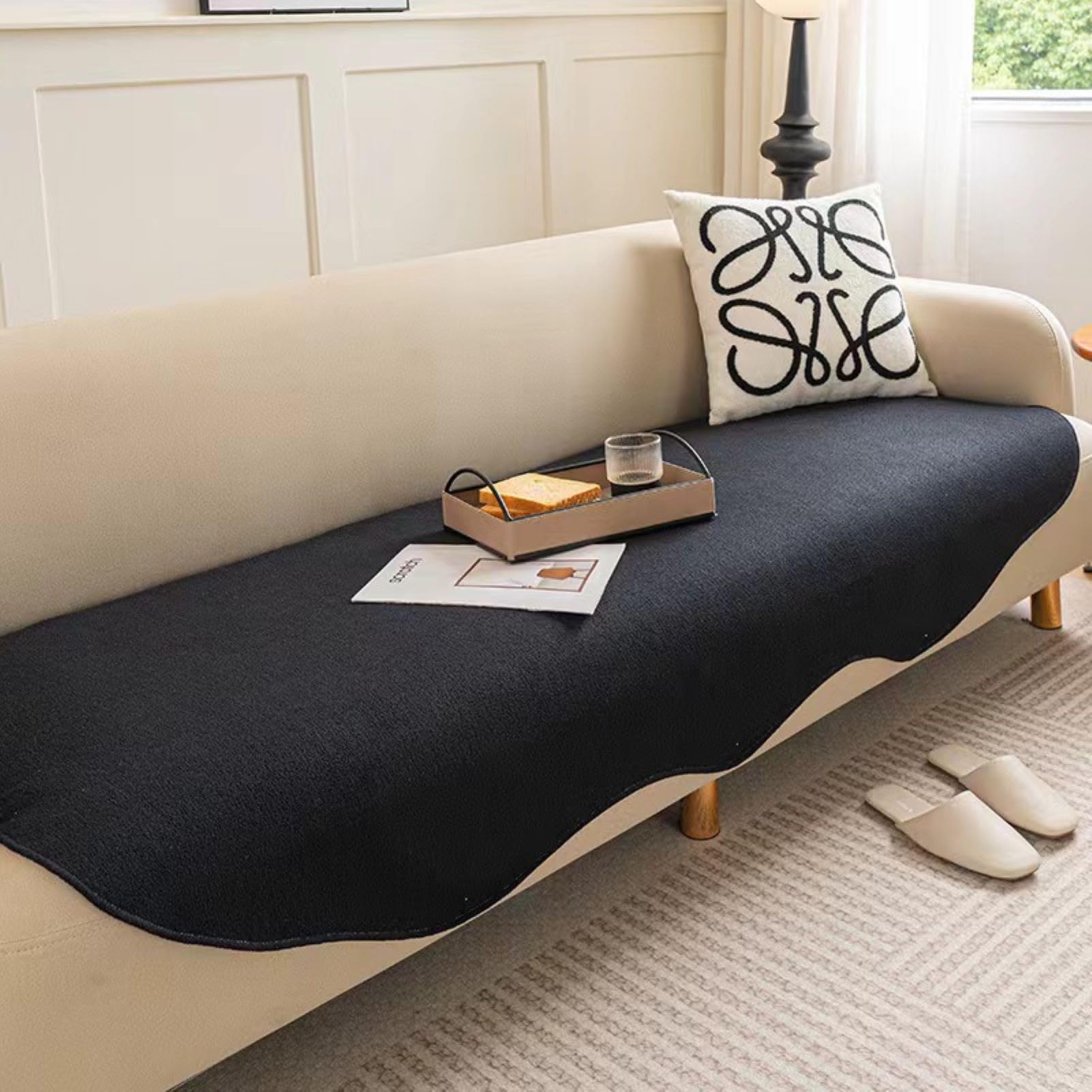 Housse de canapé ultra douce noire 90x160 cm pour fauteuil et salon toutes saisons