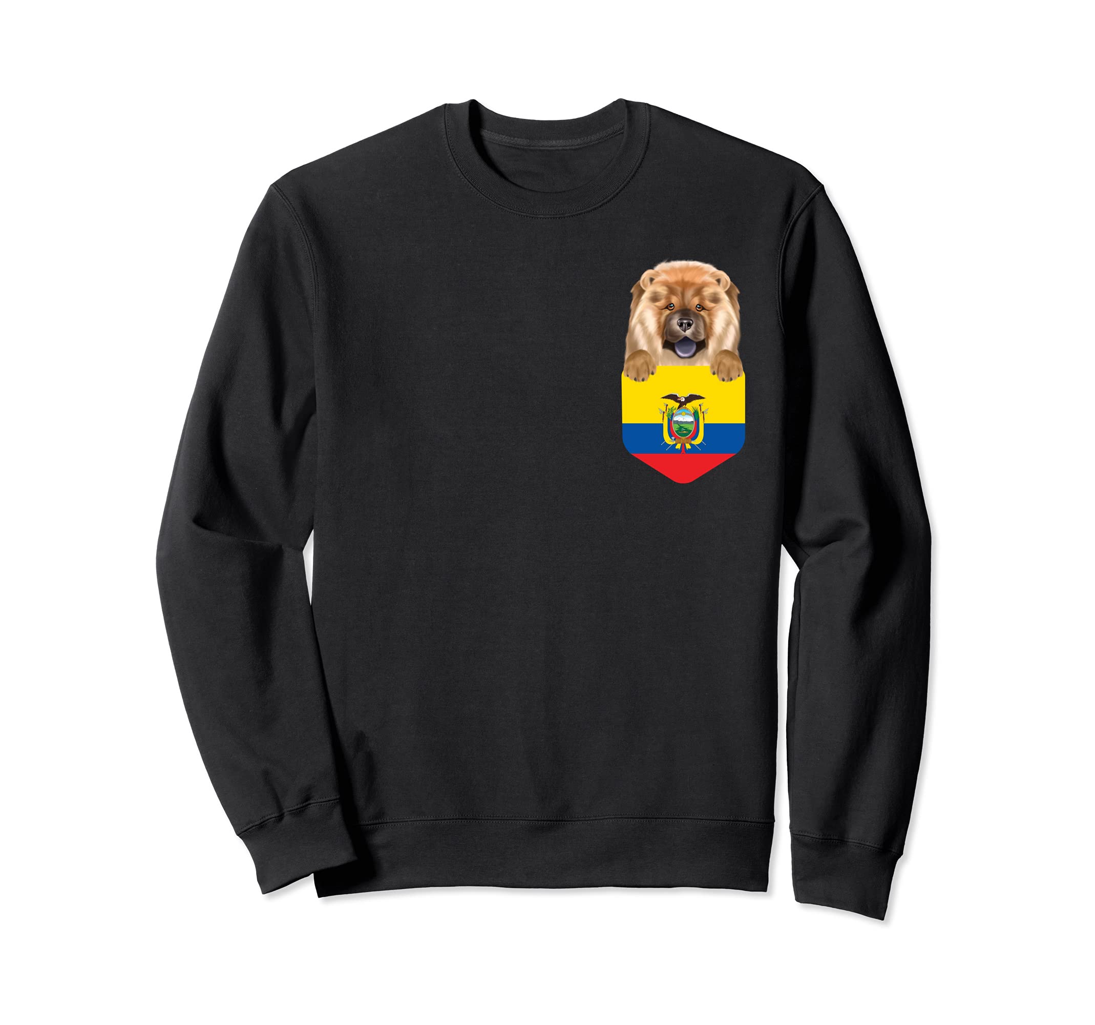 Ecuador Flag Chow Chow Dog In Pocket Sweatshirt, Black