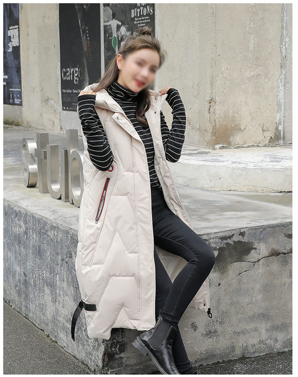 Gilet Invernale Lungo Da Donna, Con Cappuccio, Invernale, Senza Maniche, Caldo, Con Tasche, Gilet Invernale Imbottito Lungo Trapuntato Giacca Da Donna Smanicato Piumino,Bianca,XL