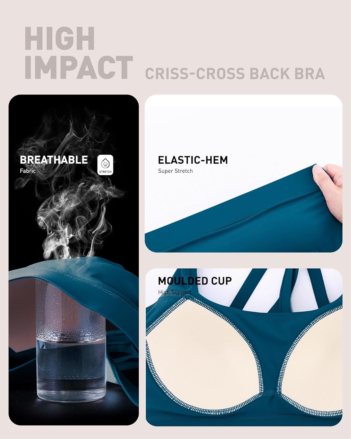 RUNNING GIRL High Impact Sports Bras for Women - Scoop Neck Strappy Sports Bra High Support Moulded Cup Workout Bra - Image 2