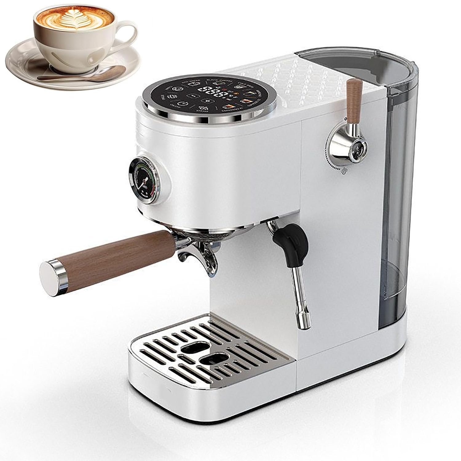 XCSCUK Semi-Automatic Coffee Machine, Espresso Maker,50-100ml Adjustable, with Touchscreen & 58mm Portafilter,for Hot/Cold Brew (White)