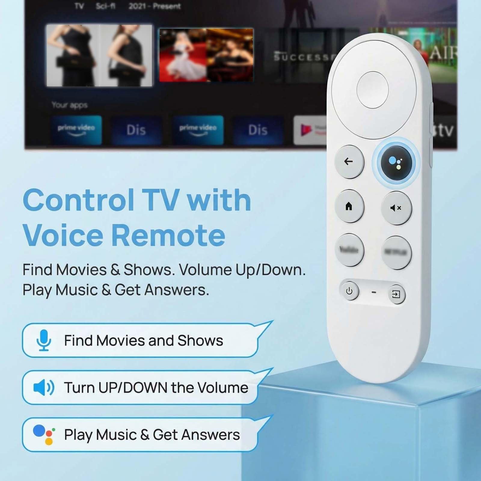 Telecommande pour Chromecast Google TV 4K HD Snow, Telecommande Bluetooth Vocale G9N9N, Remplacement Télécommande pour Google avec Netflix et Youtube Buttons
