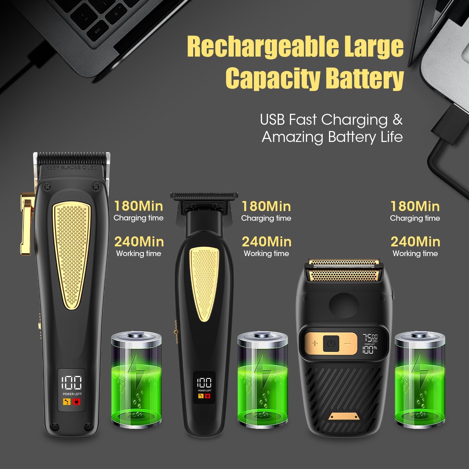 RESUXI Hair Clippers for Men Cordless Hair Trimmer Electric Shavers for Men Set,Professional Barber Clippers for Haircut Grooming Kit+Foil Blade Shaver+Zero Gapped Trimmer,Gift for Him
