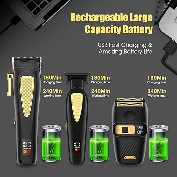 Hair Clippers for Men Cordless Hair Trimmer Electric Shavers for Men Set,Professional Barber Clippers for Haircut Grooming Kit+Foil Blade Shaver+Zero Gapped Trimmer,Gift for Him