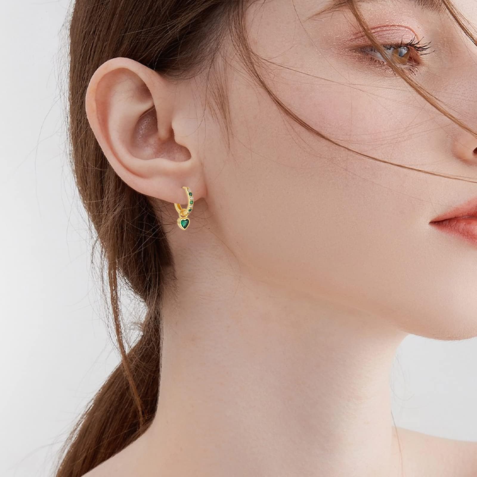 Orecchini Cerchio Oro Per Le Donne Orecchini Verdi Con Verde Cuore Goccia Oro Placcato Orecchini Dorati Ipoallergenico Cubic Zirconia Pendolo Verde Gioielli Per Le Ragazze