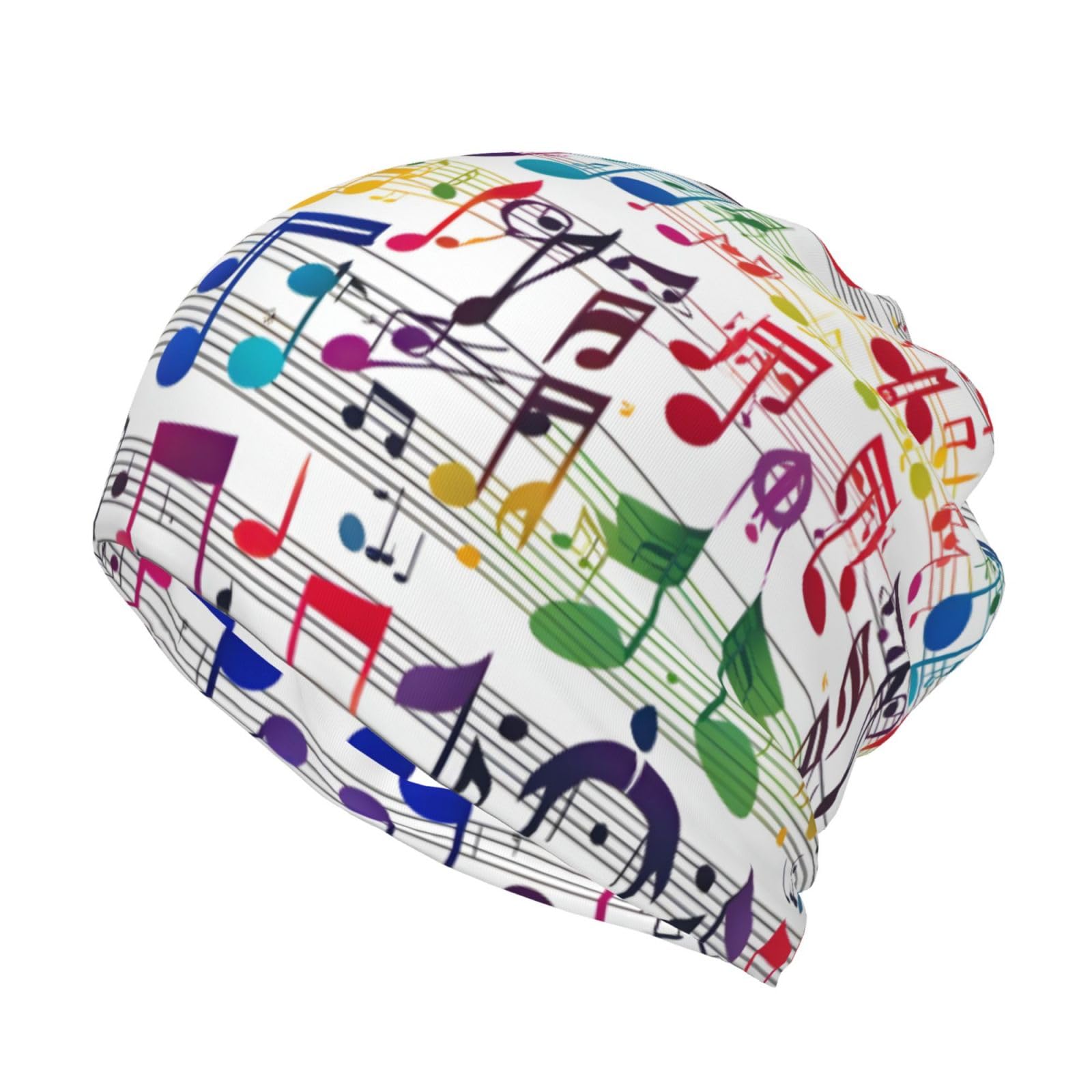 DUWAA Colorful Music Notes Print Slouchy Beanie Hats Winter Knit Caps Winter Fall Hats for Men Soft Ski Cuffed Skull Cap Black