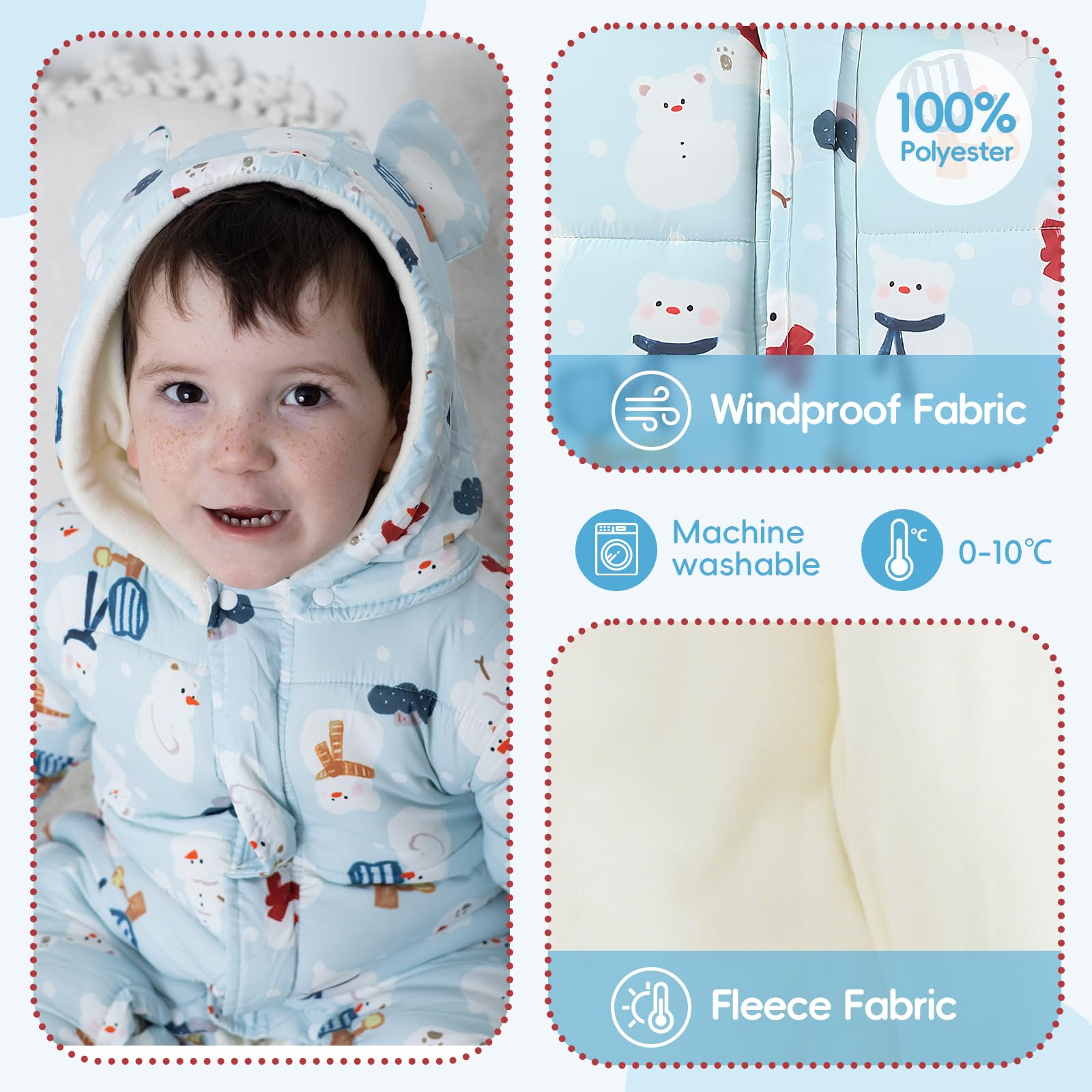 JiAmy Combinaison de neige pour bébé fille et garçon - Combinaison d'hiver avec capuche - Manches longues - Imprimé mignon - Pour 3 à 24 mois