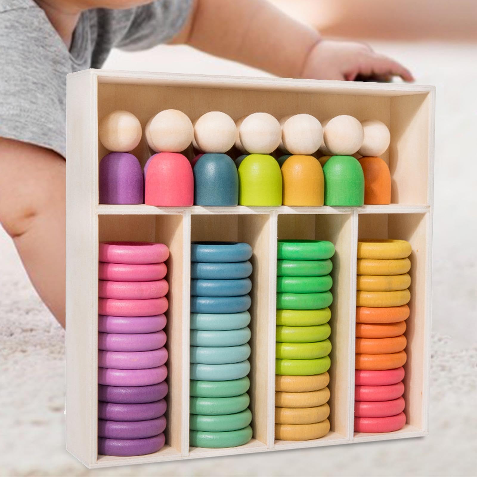 Almencla Stapel Und Sortierspielzeug Aus Holz in Regenbogenfarben – Spielzeug für Jungen Und Mädchen