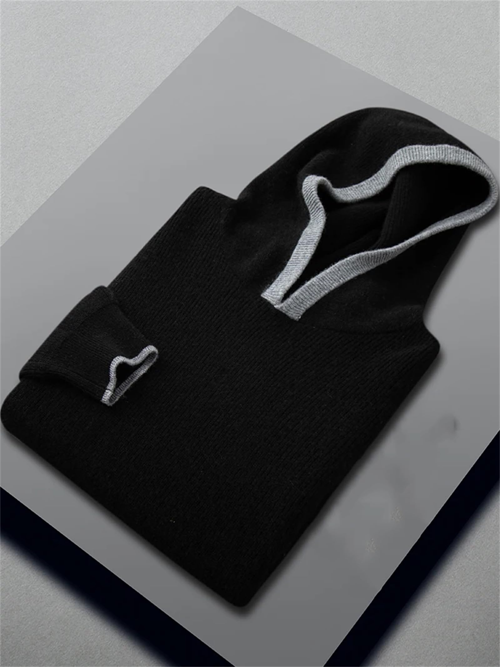 Yeuyyben Maglione con cappuccio da uomo in cashmere invernale a maniche lunghe casual pullover in cashmere maglieria coreana con cappuccio Top