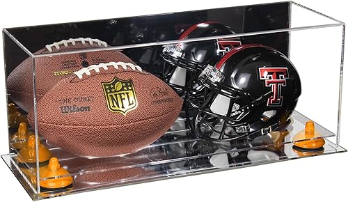 Miniatura 140 de Better Display Cases Acrílico 2 Mini casco de fútbol (no tamaño completo) vitrina con base de césped transparente (V46/A019)
