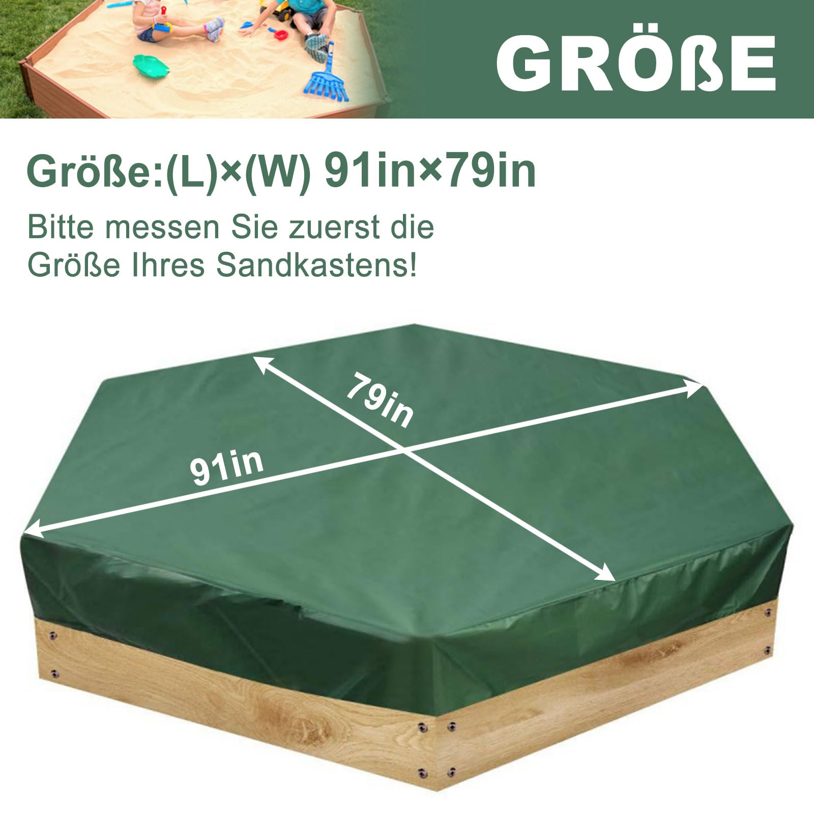 Sandkasten Abdeckplane Sechseckige Sandkastenplane Sandkastenabdeckung Plane Abdeckplane Sandkasten Oxford-Tuch mit Kordelzug Abdeckplane staubdicht wasserdicht Spielzeug (230 * 200cm)