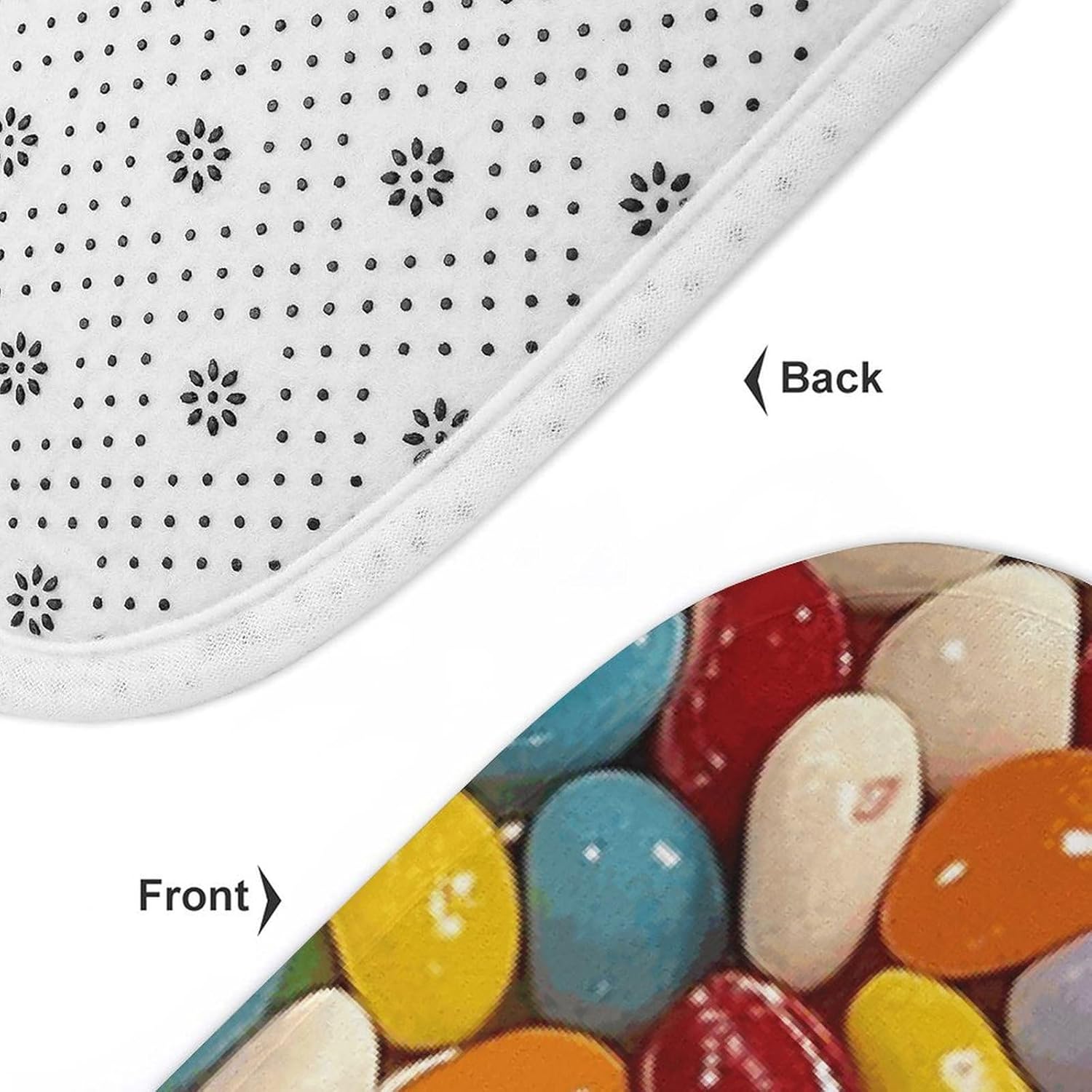 Anti-Skid Floor Mats 3 Piece Set,Assorted Jelly Beans Printed Coral Fleece Bathroom Mats U-Shaped Contour Mat Toilet Seat Cover for Bathroom, Tub, Shower, Kitchen 19.7"x31.5"