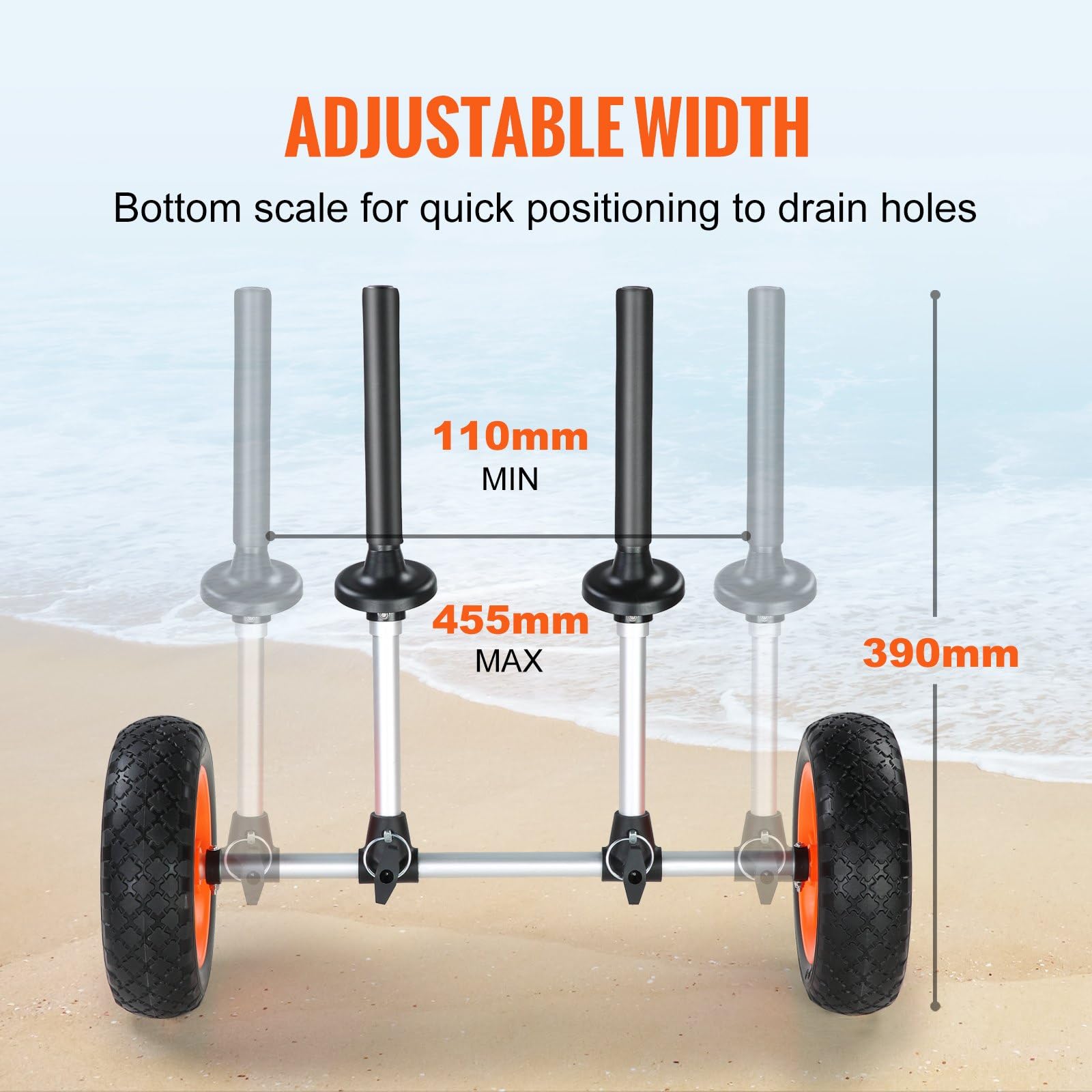 Kajakwagen Aluminium 127kg Tragkraft mit 20cm Gummirädern