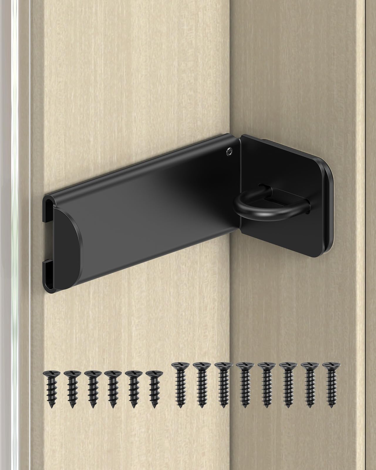 MeBantoo 90 Degree Door Hasp Latch Lock, Home Security Right Angle Latch, Sliding Barn Door Lock for Gate, Bedroom, Fence, Garden (Black, 3.3 Inch-1 Pc)