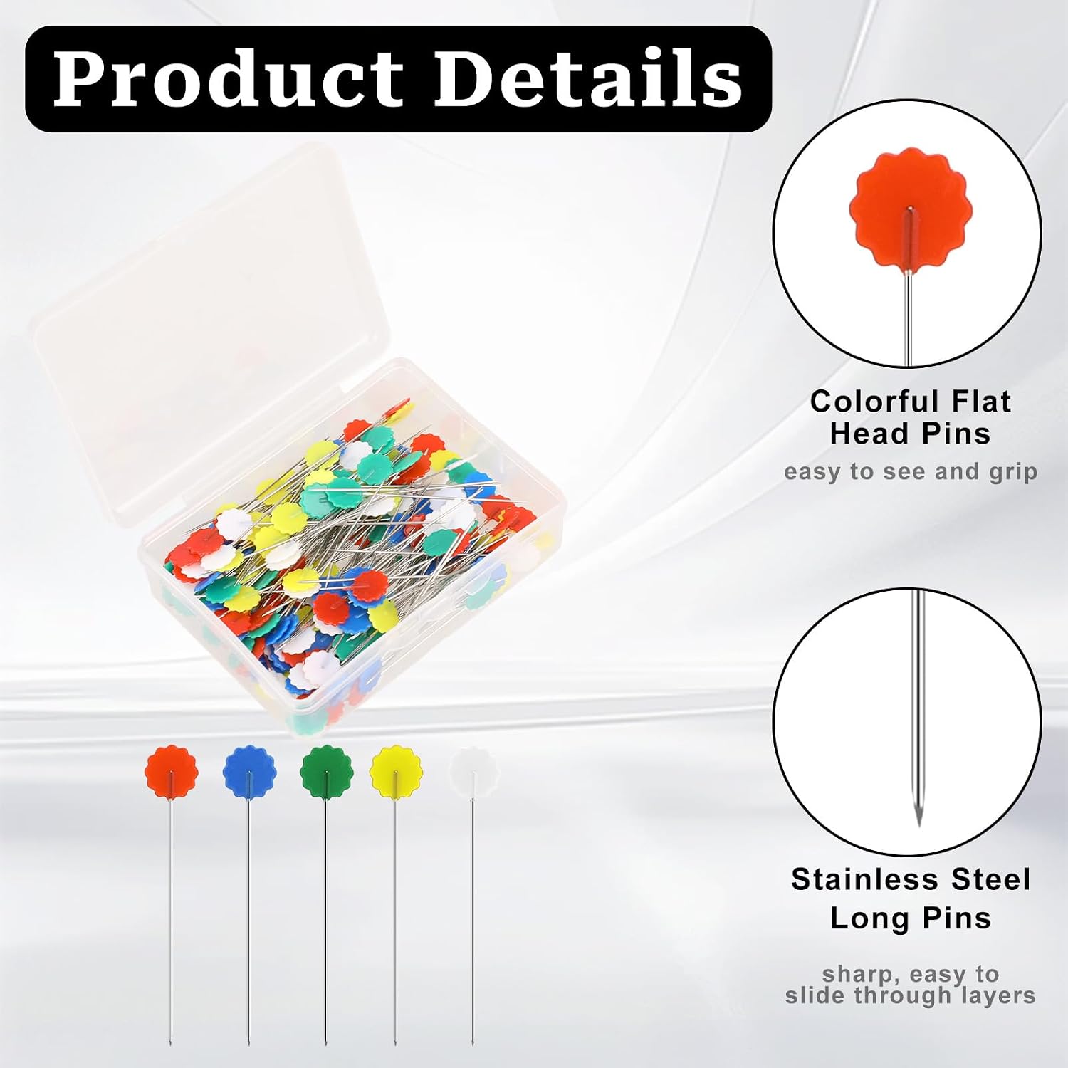 200Pcs Flat Head Sewing pins 2.16inch Flower Head Pin Quilting Pins for Sewing Supplies,Dressmaker, Craft, Fabric, DIY, Projects and Jewelry Decoration