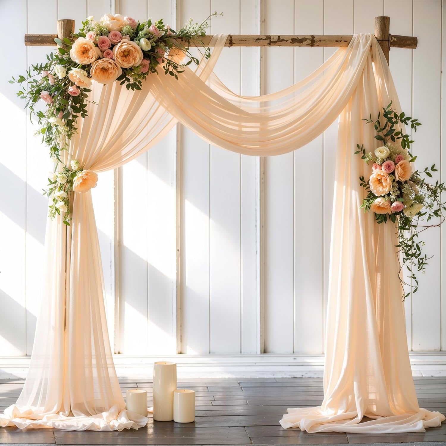 haoyuan Sheer Voile Wedding Arch Draping Fabric, 2 Panels 30" x19.7ft Burgundy Chiffon Curtains for Ceremony Backdrop, Ceiling Drapes, Party Arbor, Bridal Shower Decoration (Champagne color)