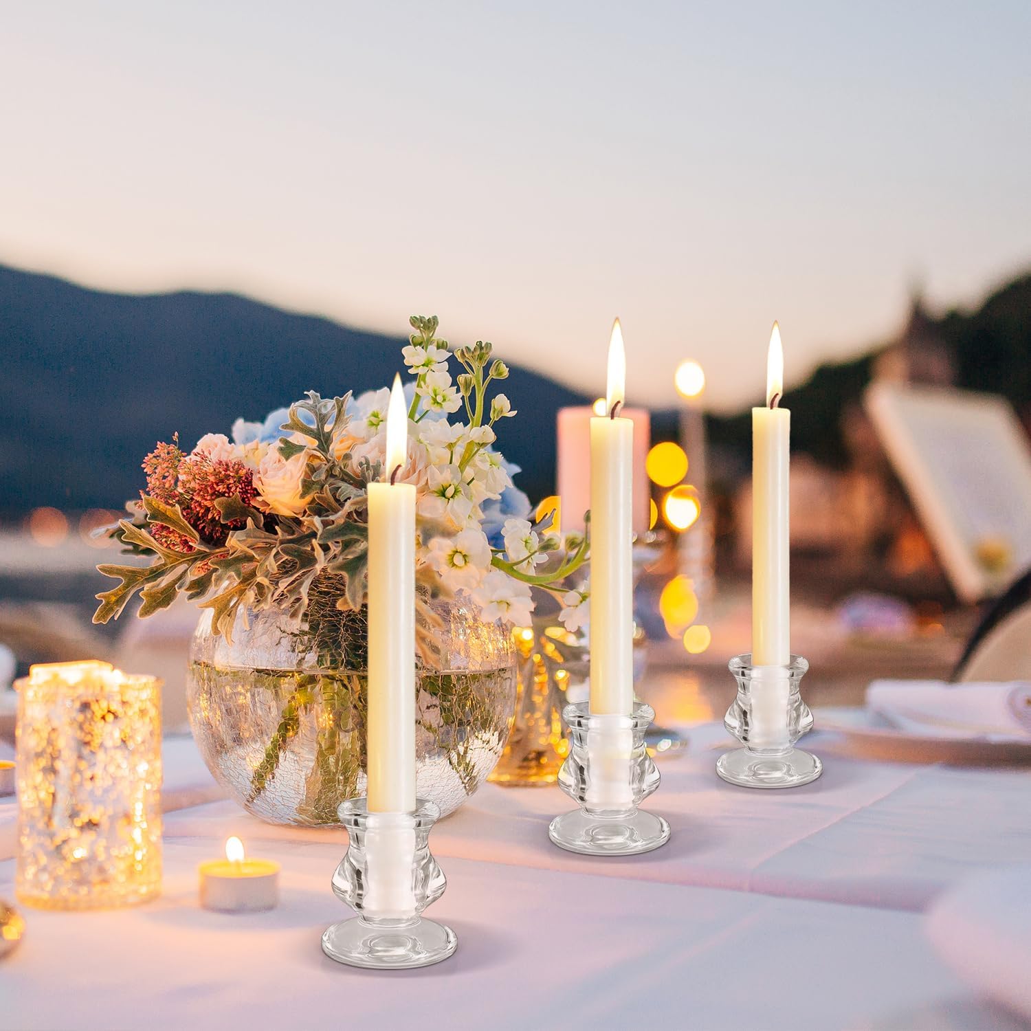 Glass Candlestick Holders, 12PCS Table Candle Holders Bulk for Table Centerpiece, Clear Candle Sticks Holder for Wedding, Christmas and Festival Decoration - Image 4