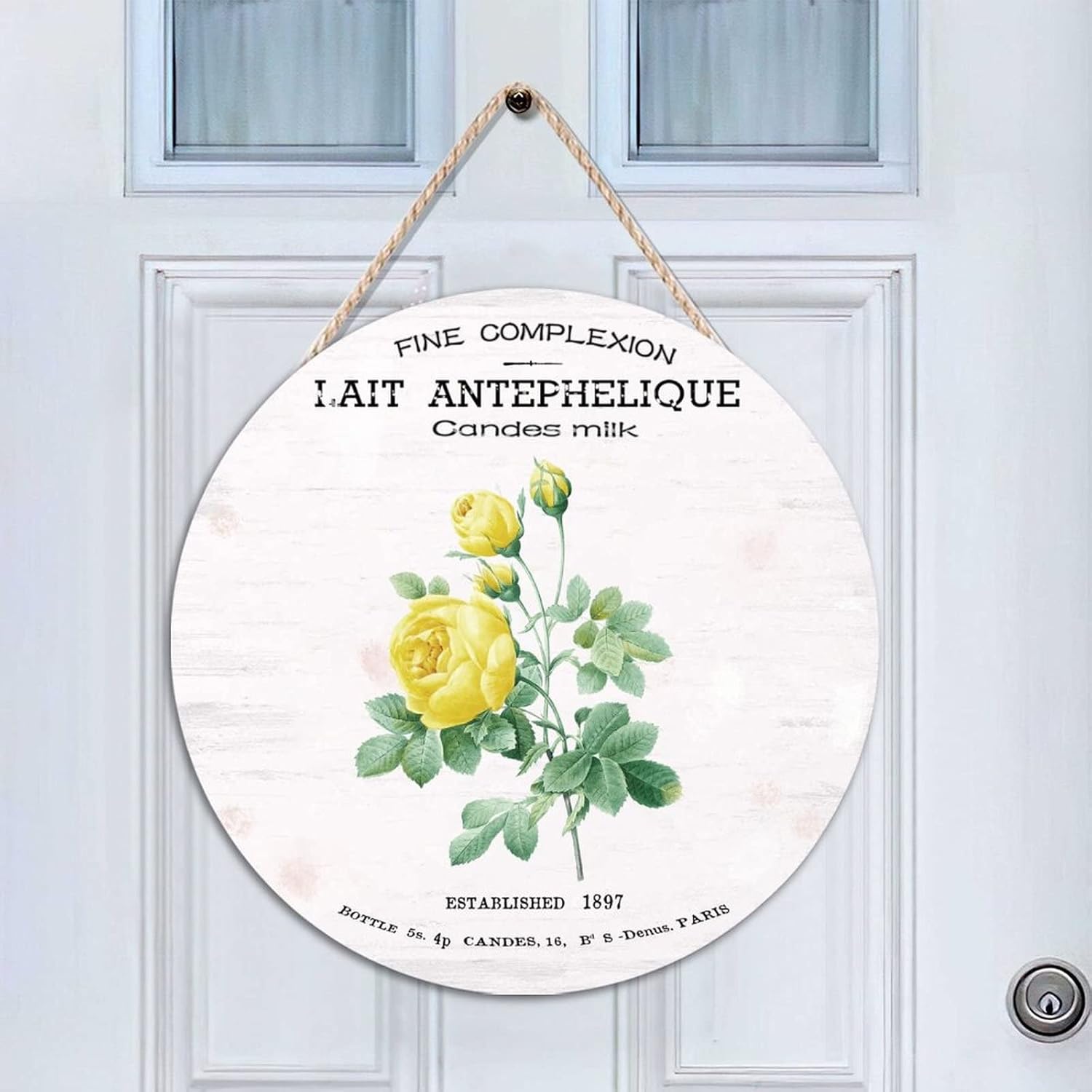 Rose Wall Door Hanging Sign, French Vintage Flower Wood Door Sign, Flower 16x16in Front Door Round Wood Sign Farmhouse Front Porch Decor Housewarming Gifts