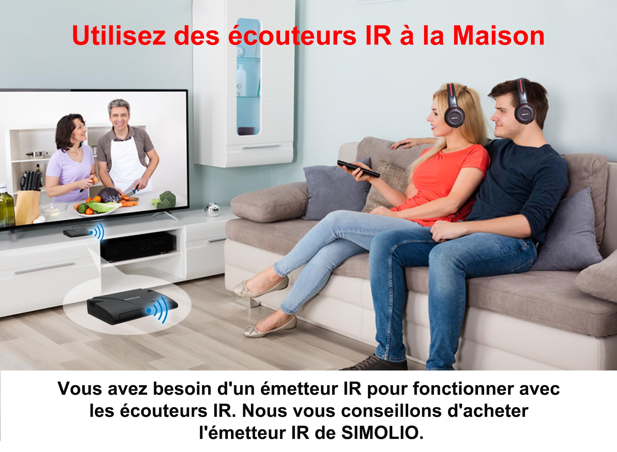 SIMOLIO 2 Paquet de Deux Canaux Infrarouge Casque pour Les Enfants Garçons Filles, Portable Durable Réglable Écouteur sans Fil IR pour Lecteur DVD Voiture Véhicule, Cordon AUX, Sac Transport, SM-561B2