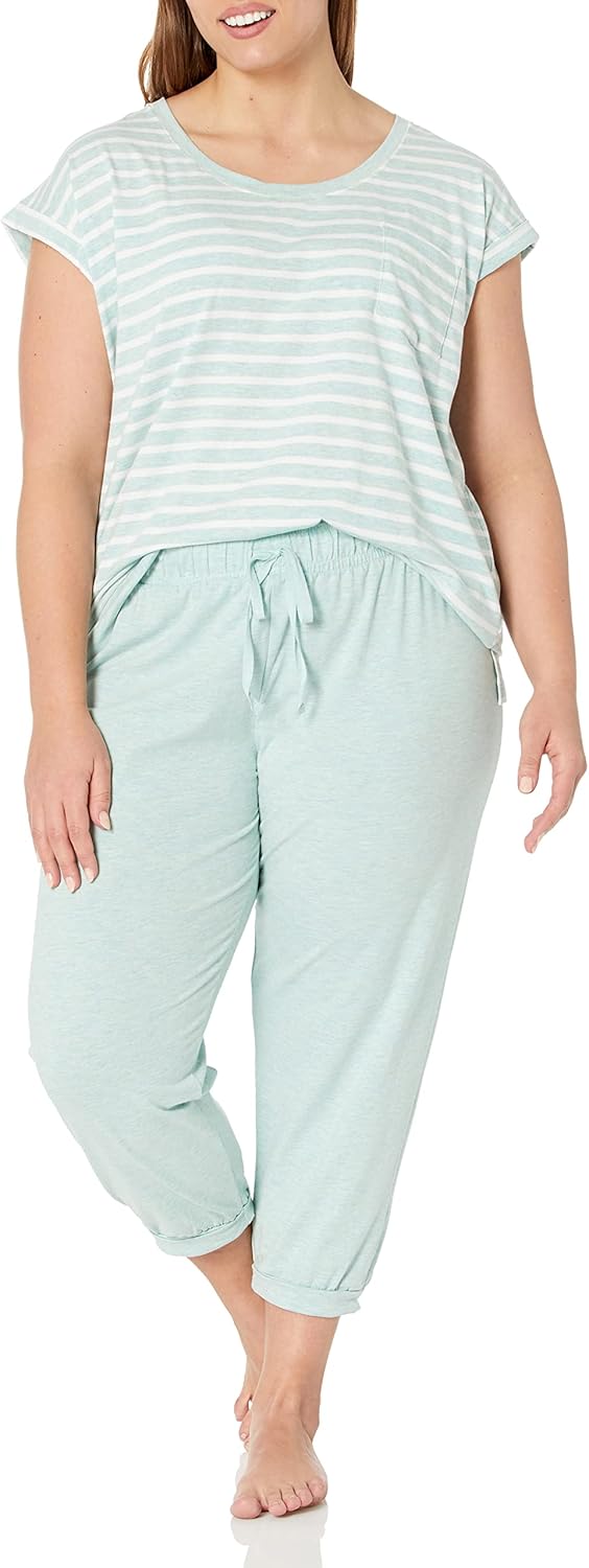 Karen Neuburger Women's Short-Sleeve Stripe Tee Shirt and Capri Jogger Pajama Set Pj at  Women’s Clothing store