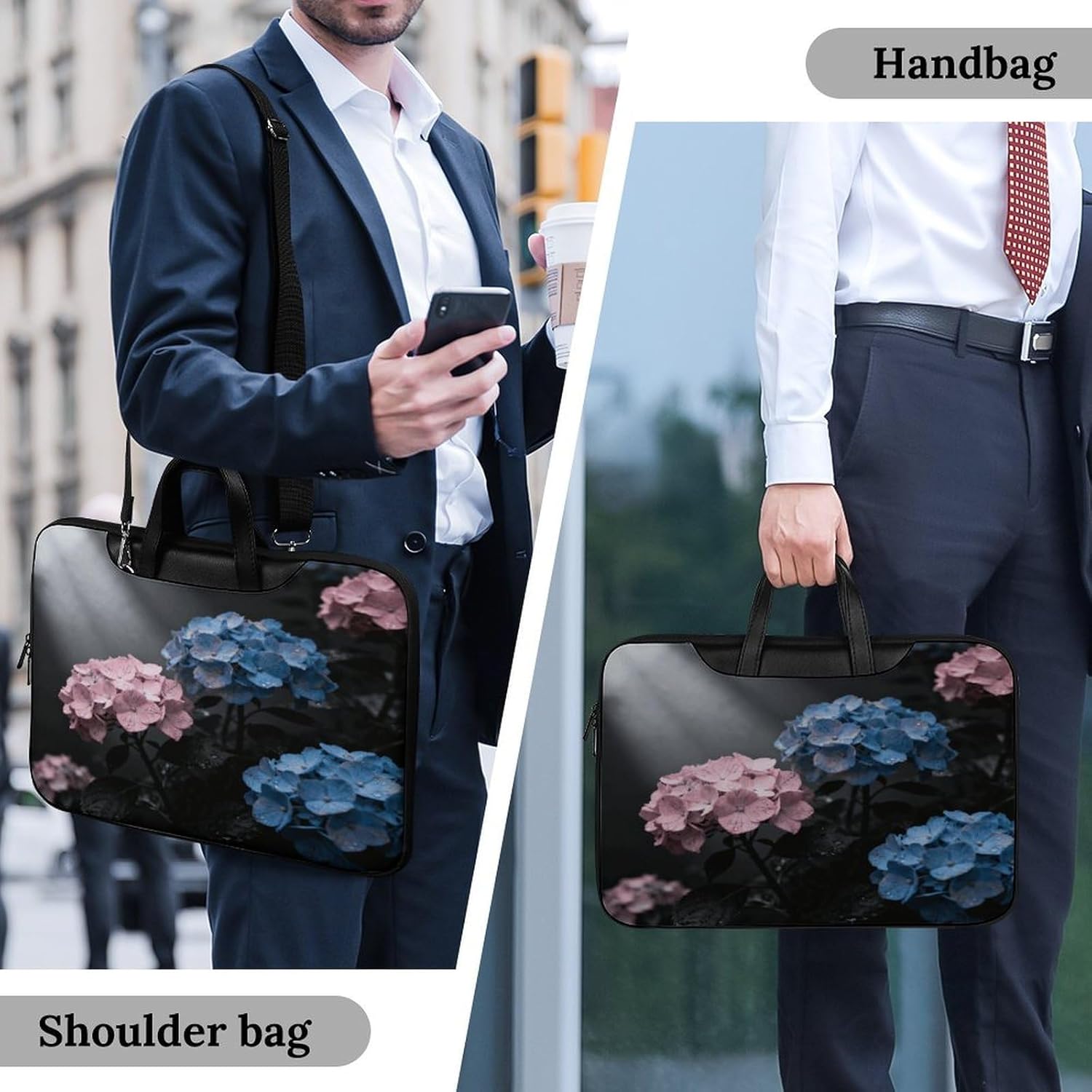 Moody Floral 42x30.5cm Black-style Laptop Bag Leather Tablet Computer Briefcase Large Capacity Work Business Tote Bags for Office