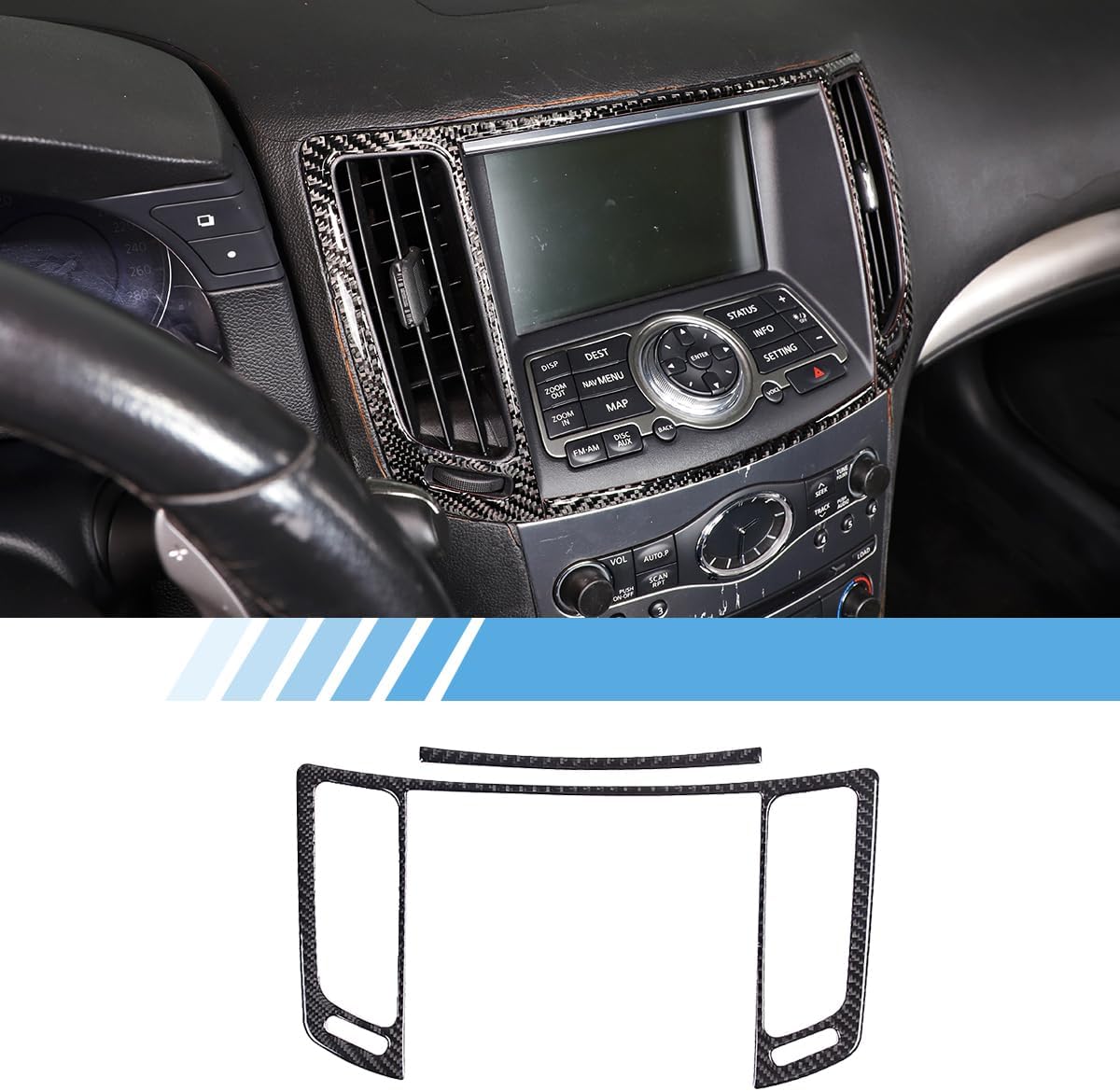 Center Console Air Vent Trim Sticker,for 2007-2013 Infiniti G35 G37 G25 Soft Carbon Fiber AC Outlet Frame Cover,Car Interior Accessories 2PCS (Black Carbon)