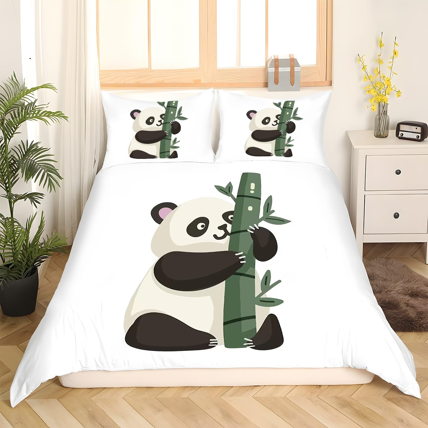 Uroczy zestaw pościeli na łóżko super king-size, panda, 3-częściowy zestaw poszewek na kołdrę z dwustronnym nadrukiem, poszewka na kołdrę i 2 poszewki na poduszki, miękka szczotkowana