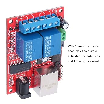 LAN Ethernet Controller Module, /UDP Controller Module with 2-Way Relay Board Delay Switch DC(5-24V) for Replacement of Web Server Electronic Kit Circuit Board